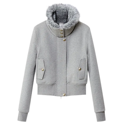 Conjunto de sudadera corta con cuello de pelo sintético