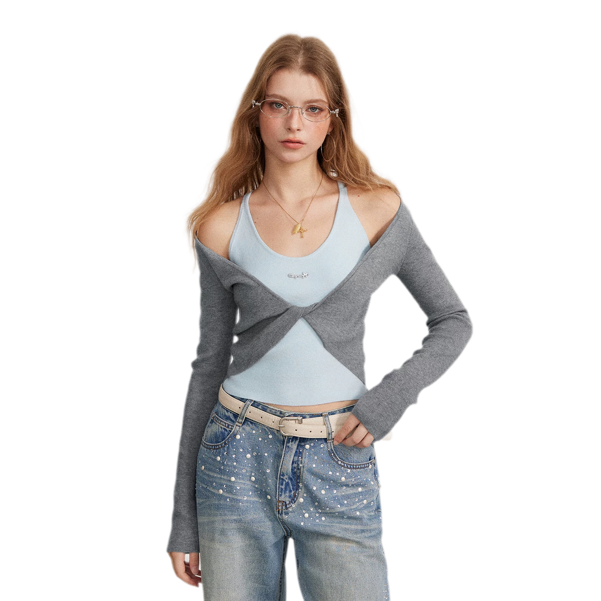 Color-Block Faux Two-Piece Knit Top