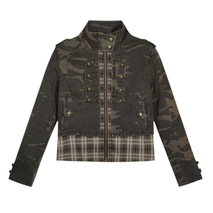Washed Patchwork Zip Jacket