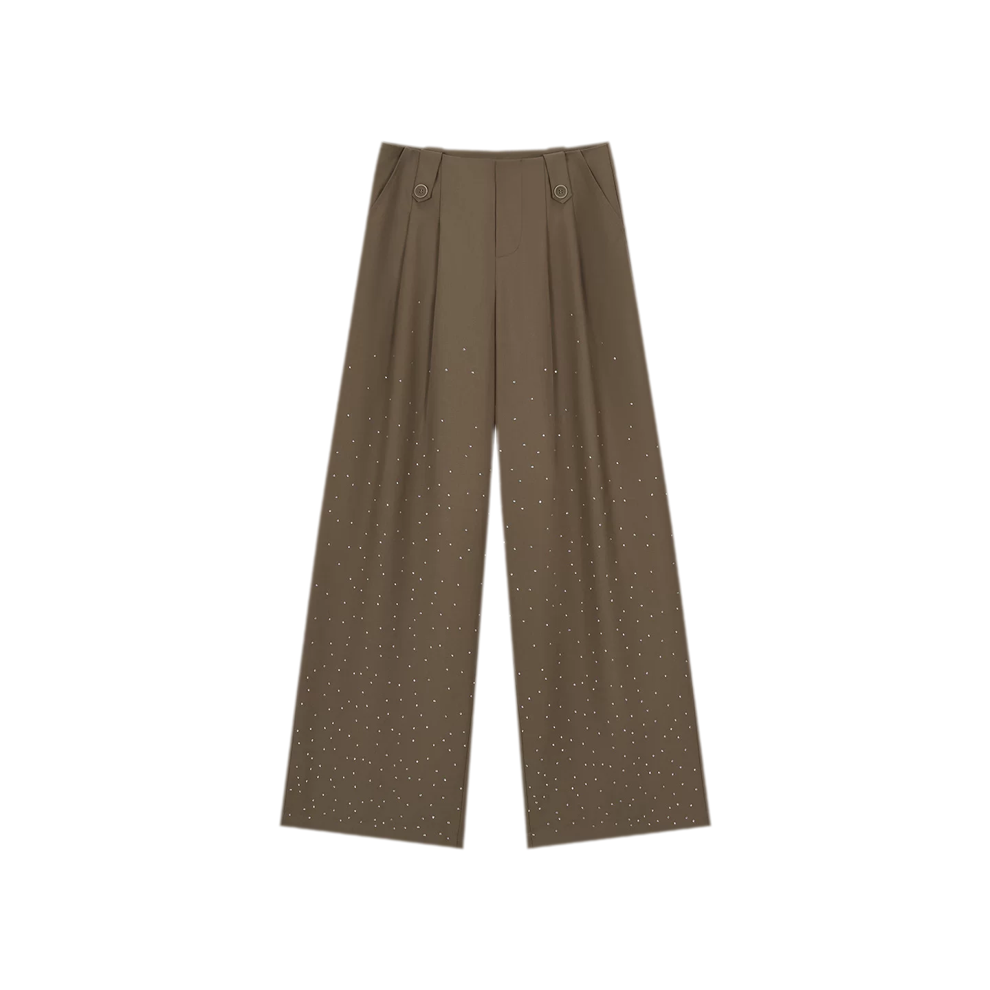 Rhinestone Pleated Waistband Wide-Leg Pants