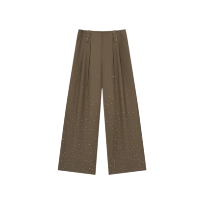 Rhinestone Pleated Waistband Wide-Leg Pants