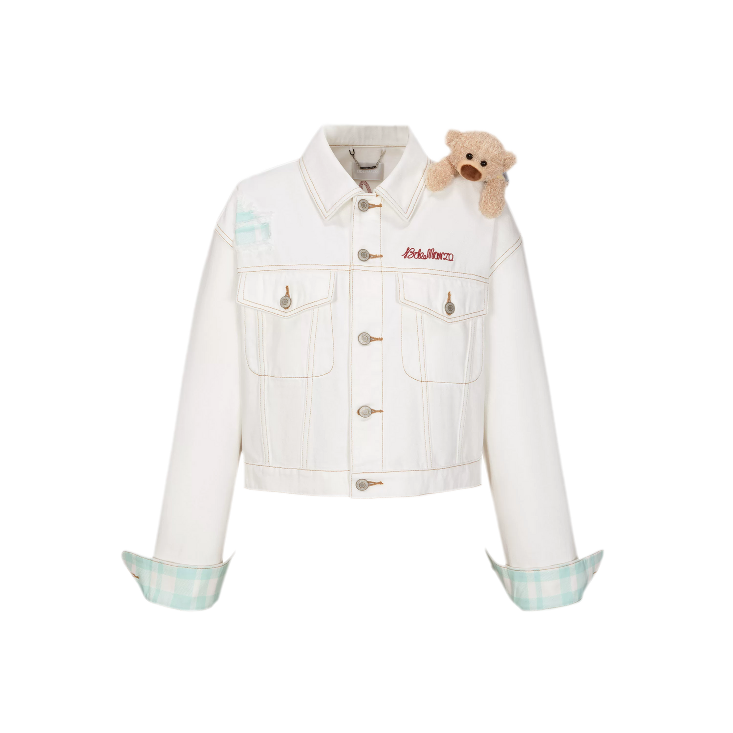 Plaid Cuffed Denim Jacket