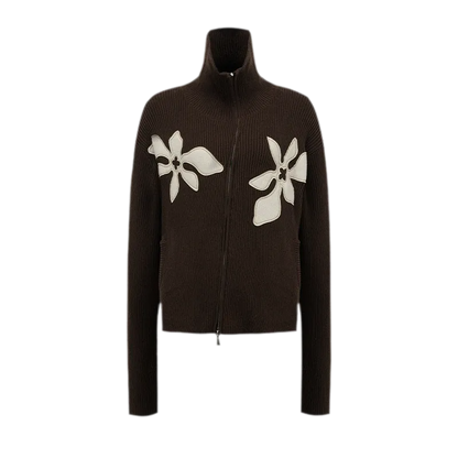 Appliqué Zip-Up Knit Jacket