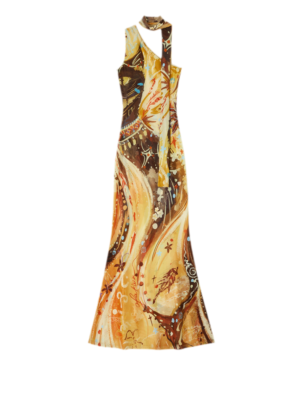 Printed One-Shoulder Fishtail Dress