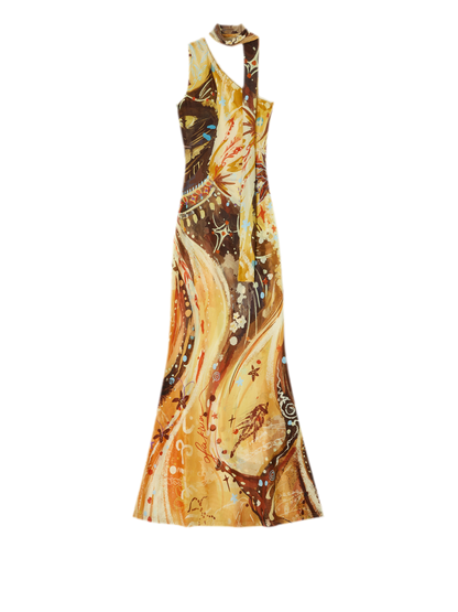 Printed One-Shoulder Fishtail Dress