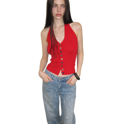 Tencel Halter Button Top