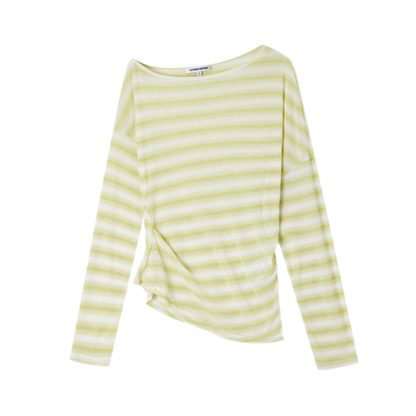 Sheer One-Shoulder Stripe Tee