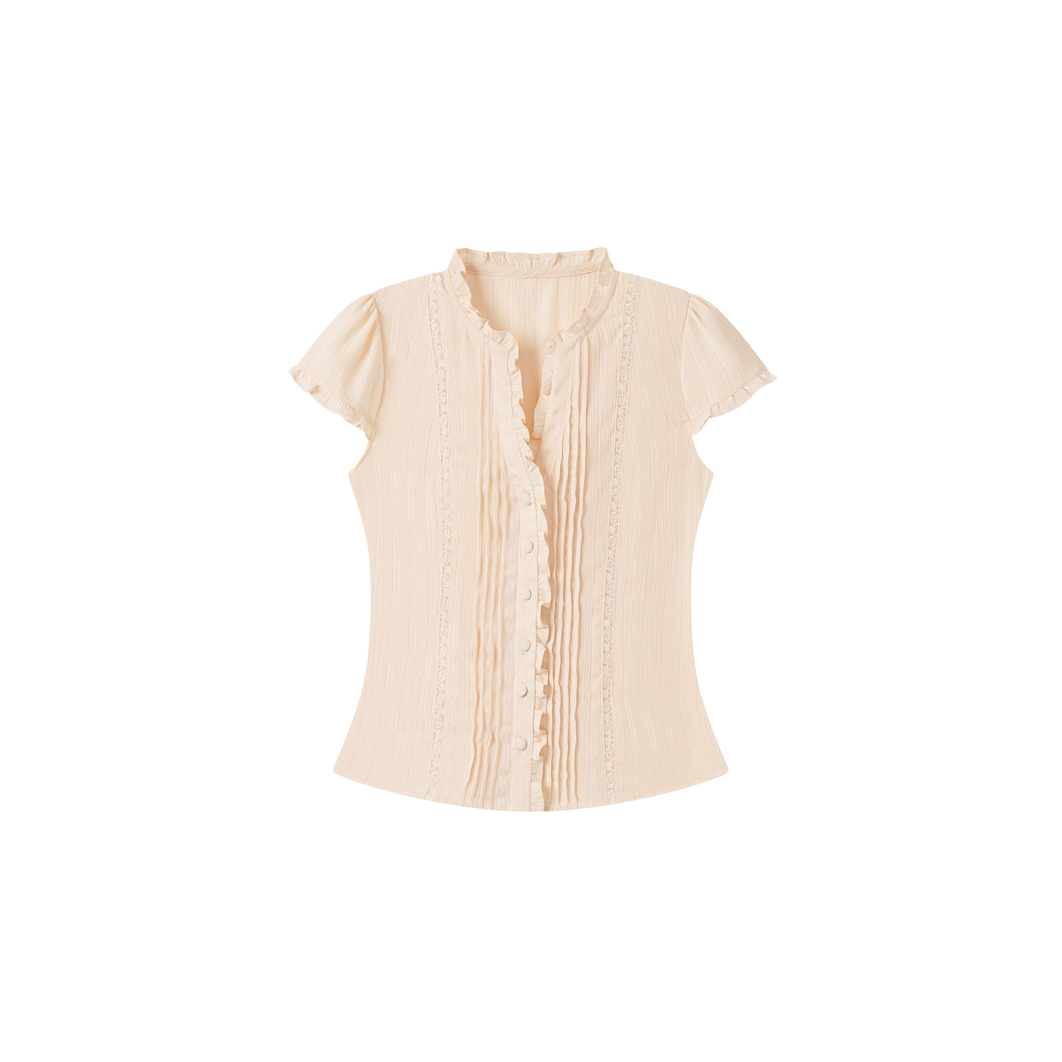 Ruffle Lace Waist-Trim Short Sleeve Shirt
