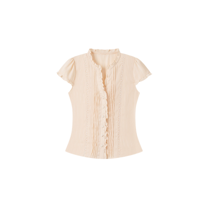 Ruffle Lace Waist-Trim Short Sleeve Shirt