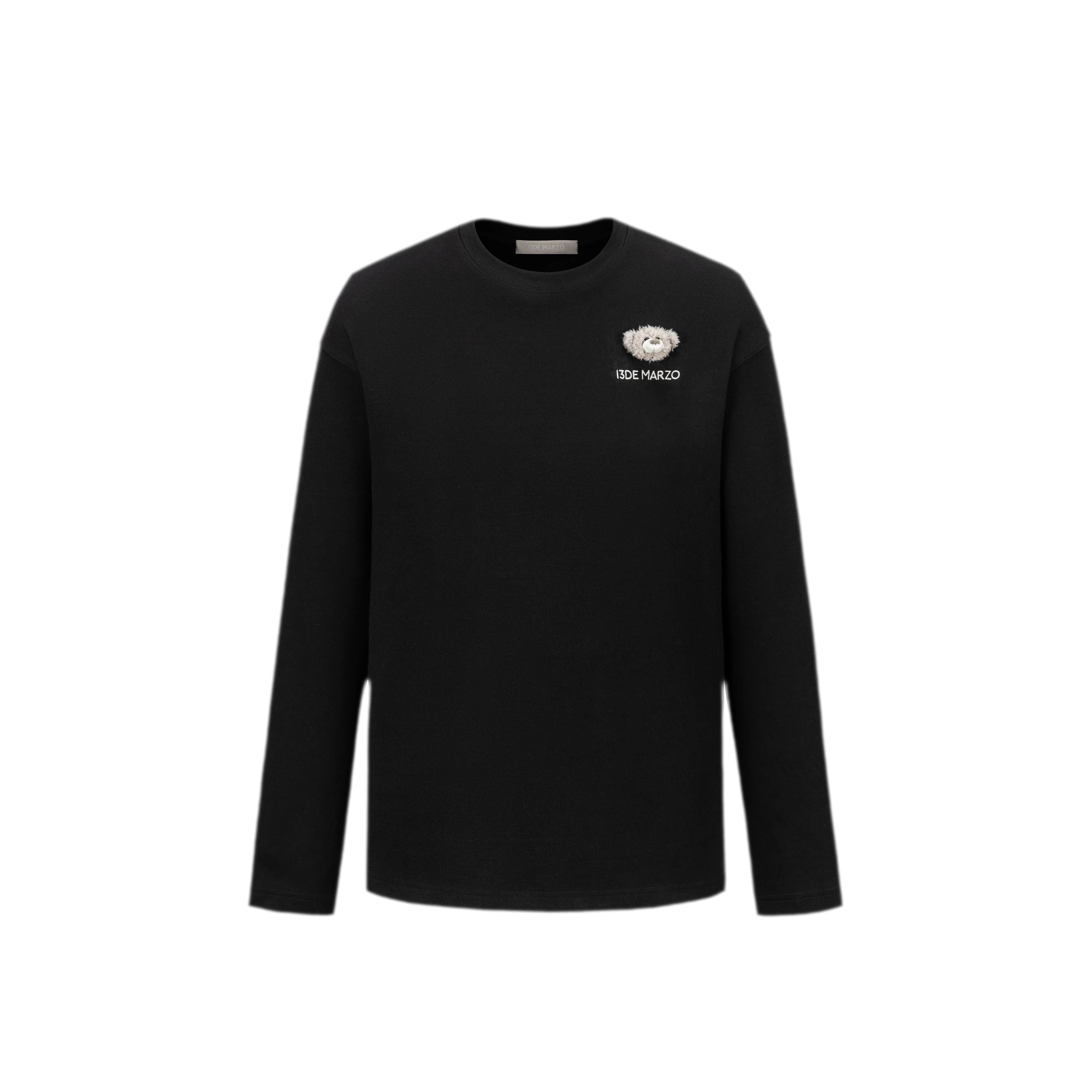 Embroidered Bear Crewneck T-Shirt