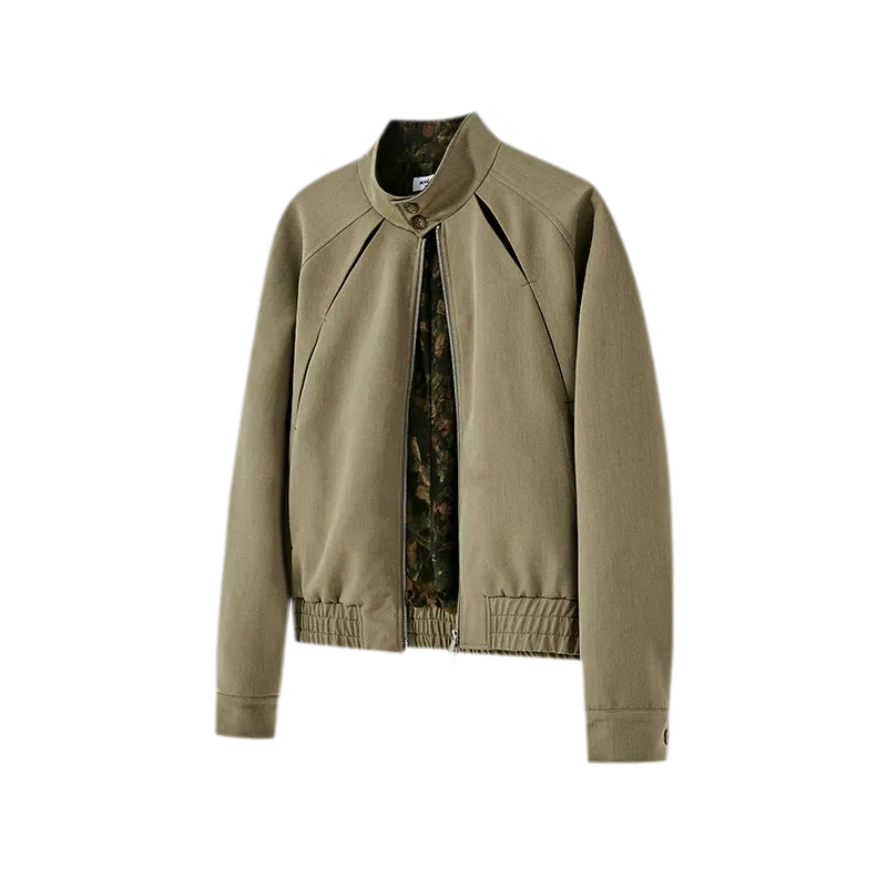 Textured Contrast Harrington Jacket