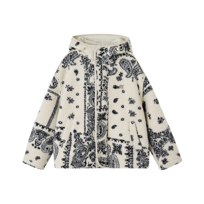 Jacquard Plush Fleece Hooded Jacket