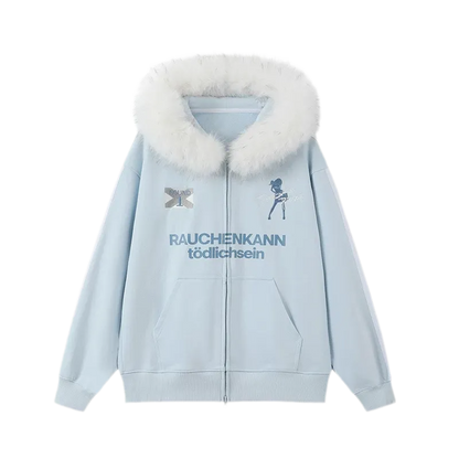 Fur Trim Oversized Zip Hoodie