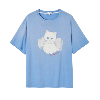 Bow Knot Kitten Short Sleeve T-shirt
