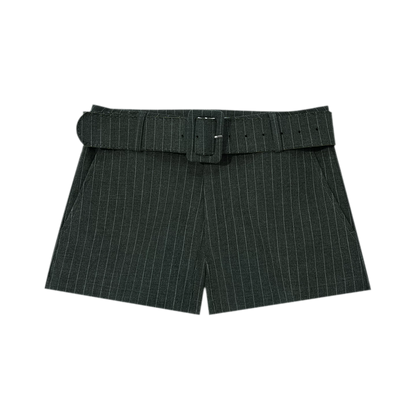 Pinstripe Belted Jacket Shorts Set