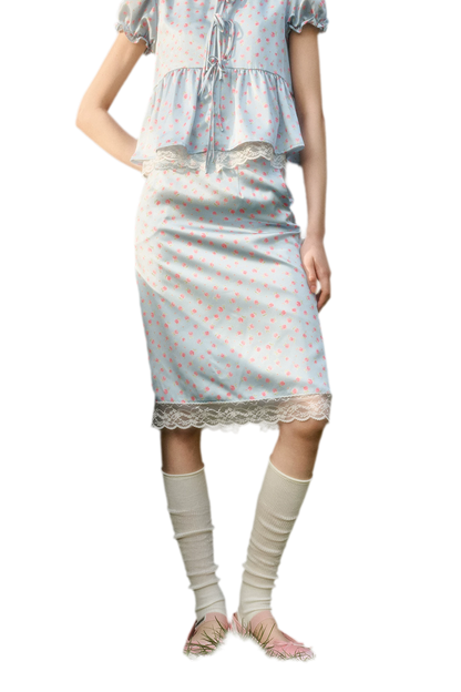 Soft Misty Blue Doll Collar Satin Floral Shirt