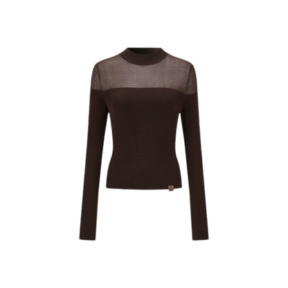 Sheer Mesh Mock-Neck Knit Top