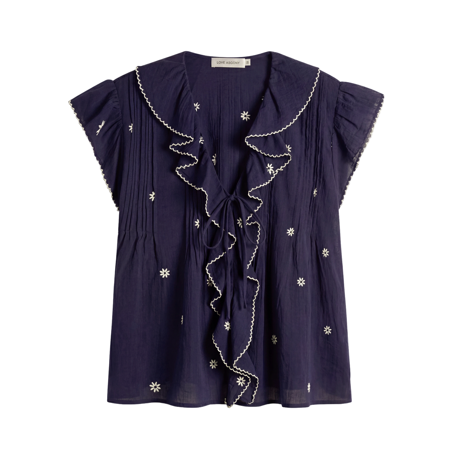 Cotton-Feel Embroidered Ruffle Sleeve Blouse