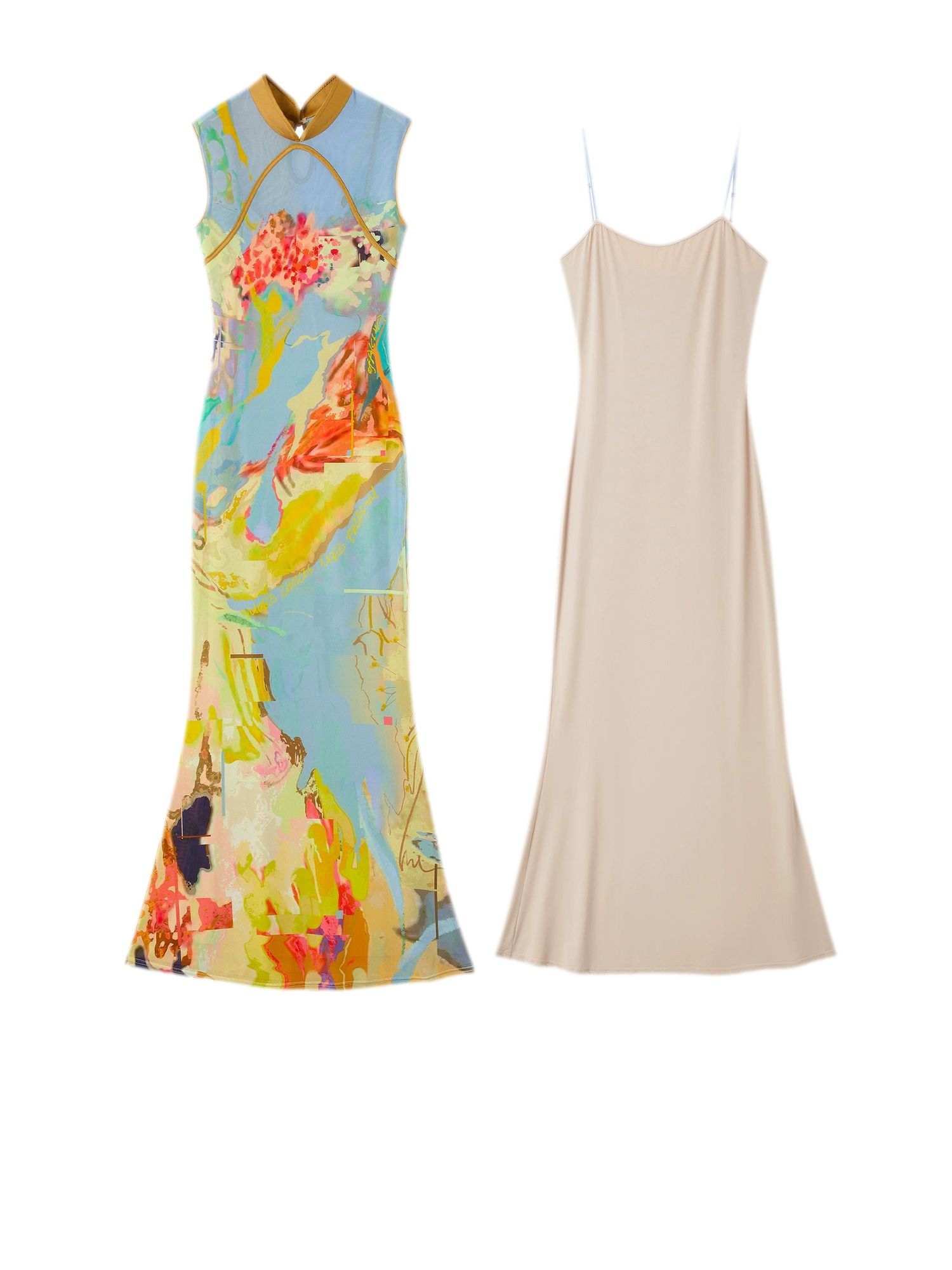 Roman Poem Printed Sleeveless Qipao Dress