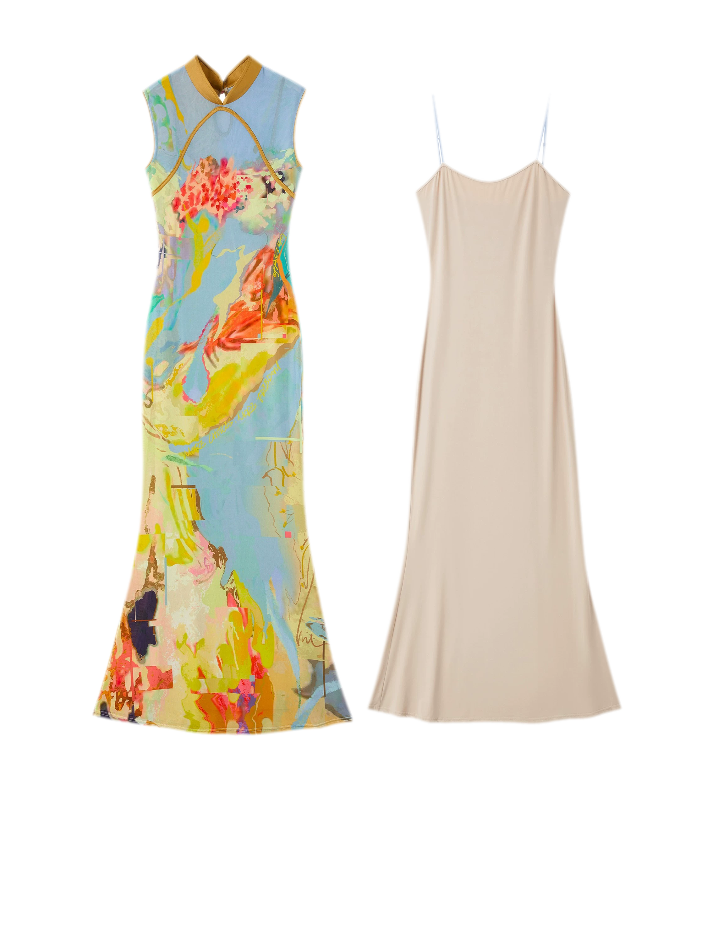 Roman Poem Printed Sleeveless Qipao Dress