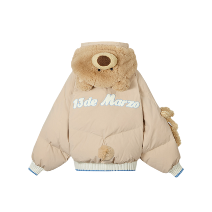 Doudoune rembourrée en duvet avec ours en peluche