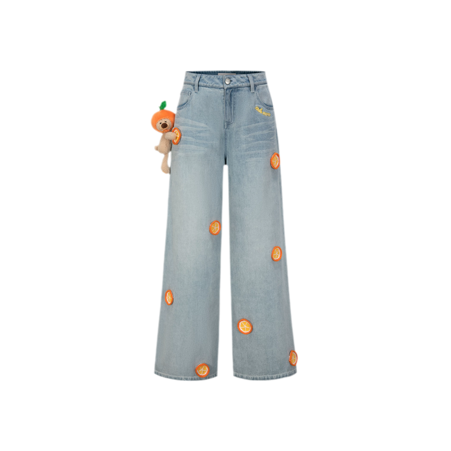 Fruit Embroidered Wide-Leg Pants