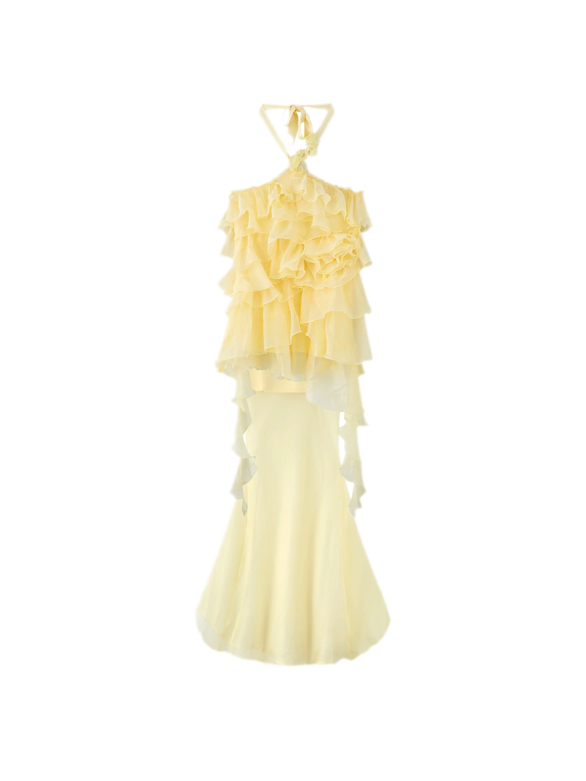 Sheer Rose Halter Fishtail Dress