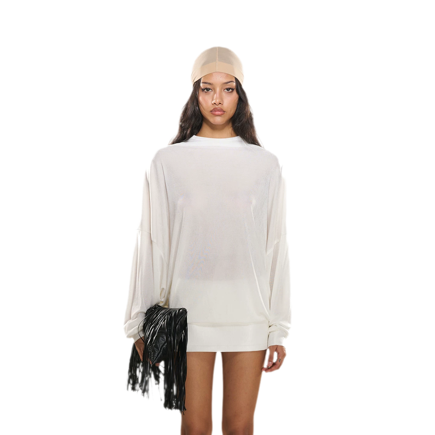 Rhinestone Open-Back Batwing Dress