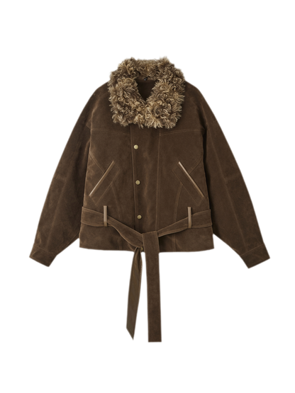 Chaqueta acolchada de ante sintético con cinturón