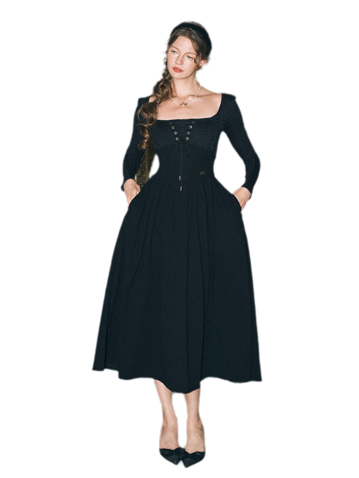 Stretch Lace-Up A-Line Dress