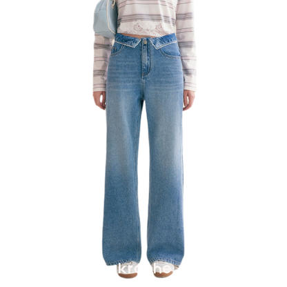 Cotton Lace-Trim Wide-Leg Jeans