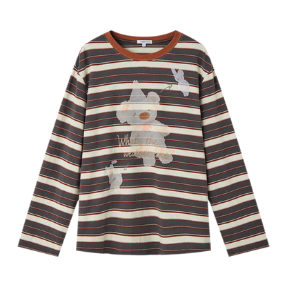 Vintage Striped Bear Graphic T-Shirt
