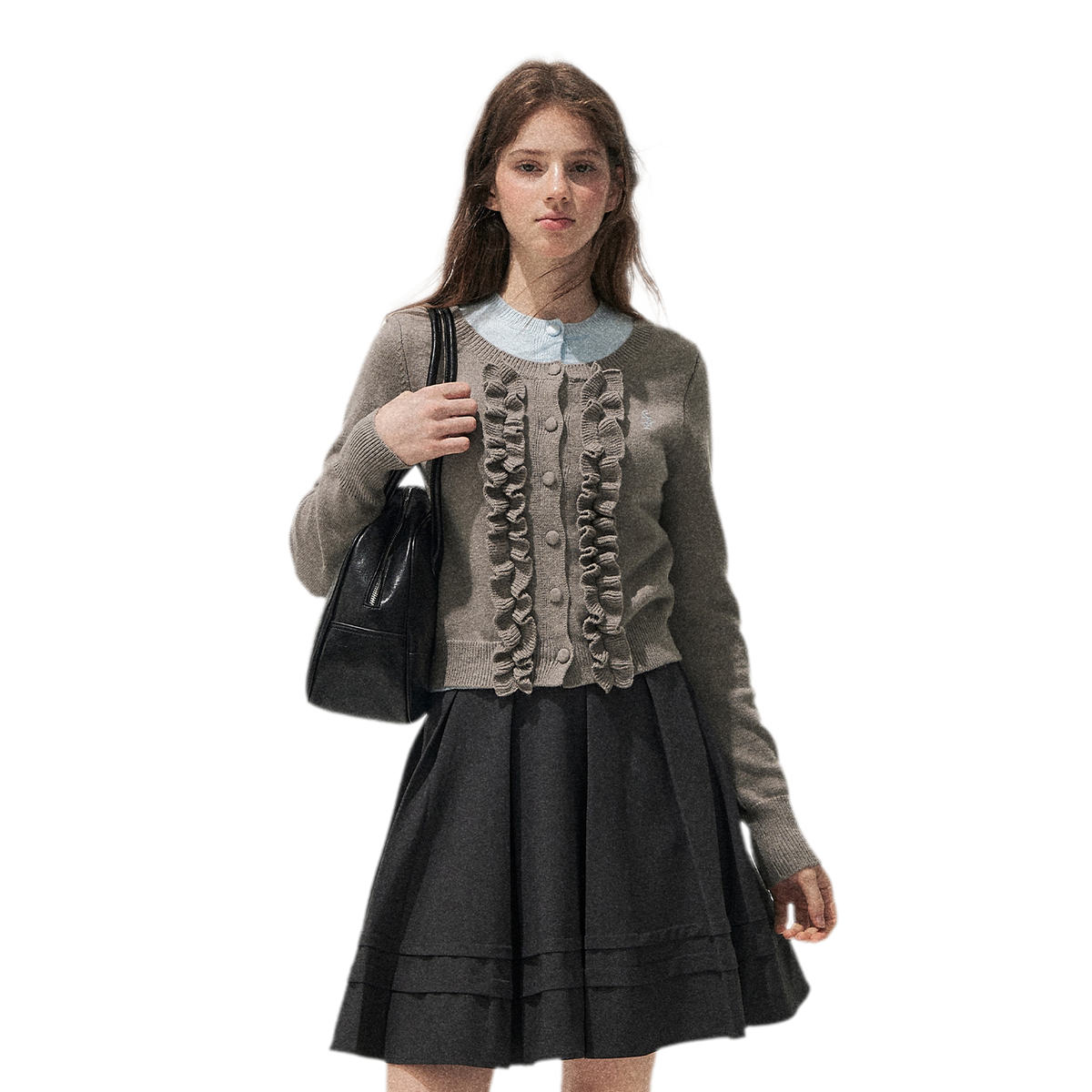 Fine-Gauge Ruffle Cardigan Sweater