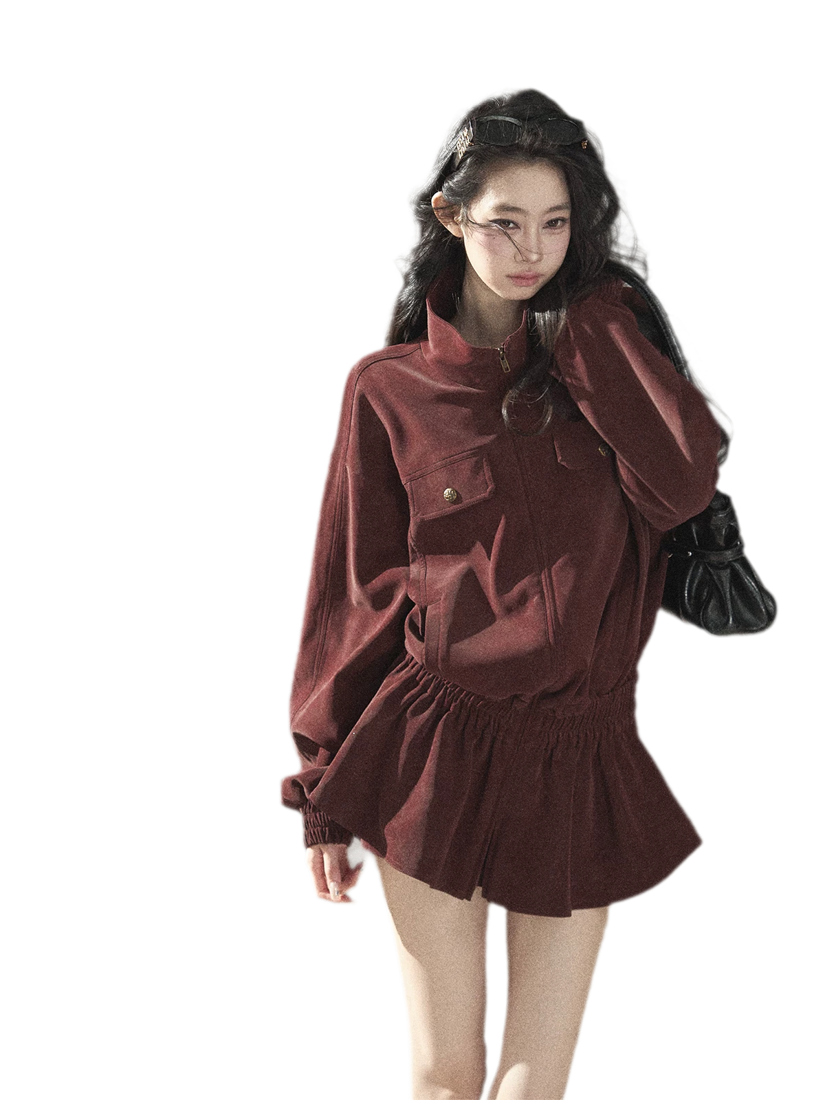 Faux Leather Stand Collar Jacket
