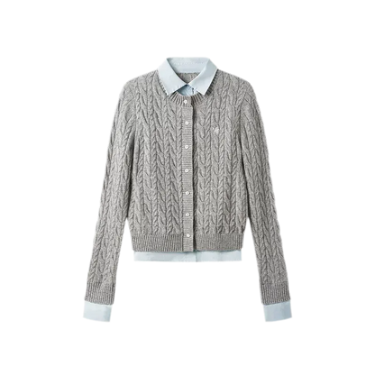 Cable Knit Faux-Layer Cardigan