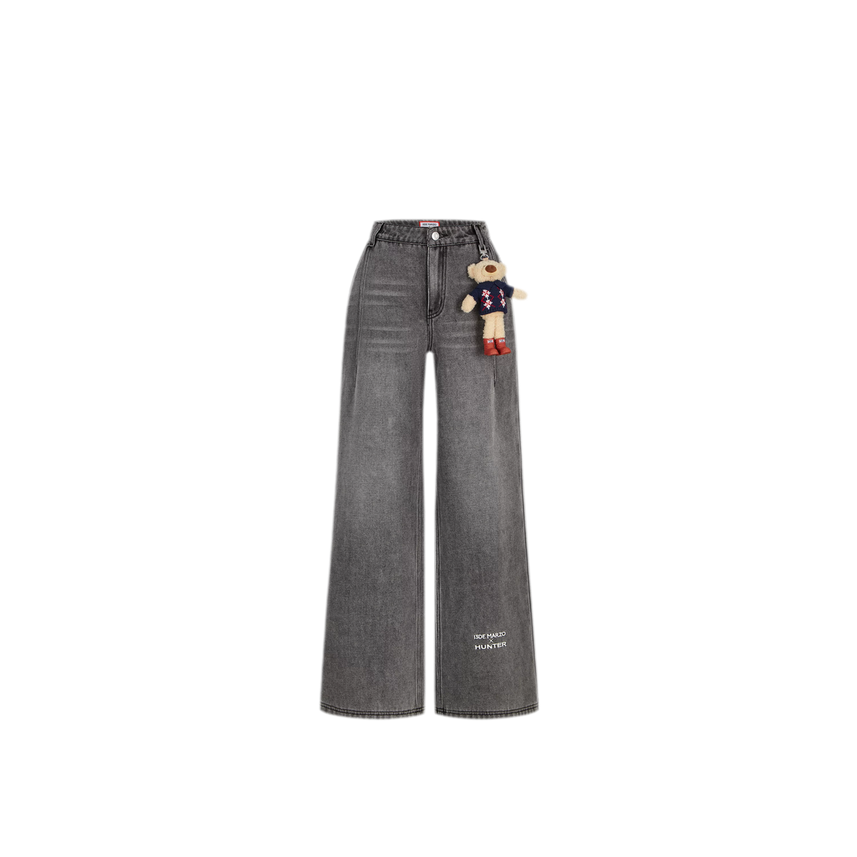Jeans in denim a gamba larga con fodera in pile
