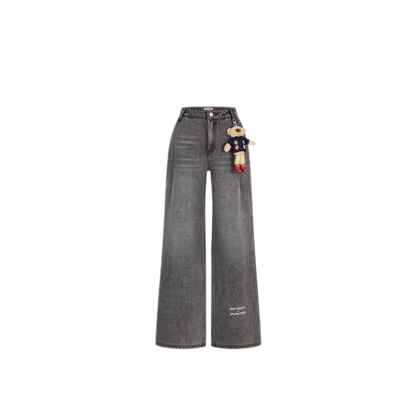 Jeans in denim a gamba larga con fodera in pile