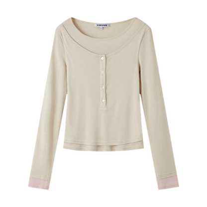 Contrast Cuff Layered Long-Sleeve T-Shirt