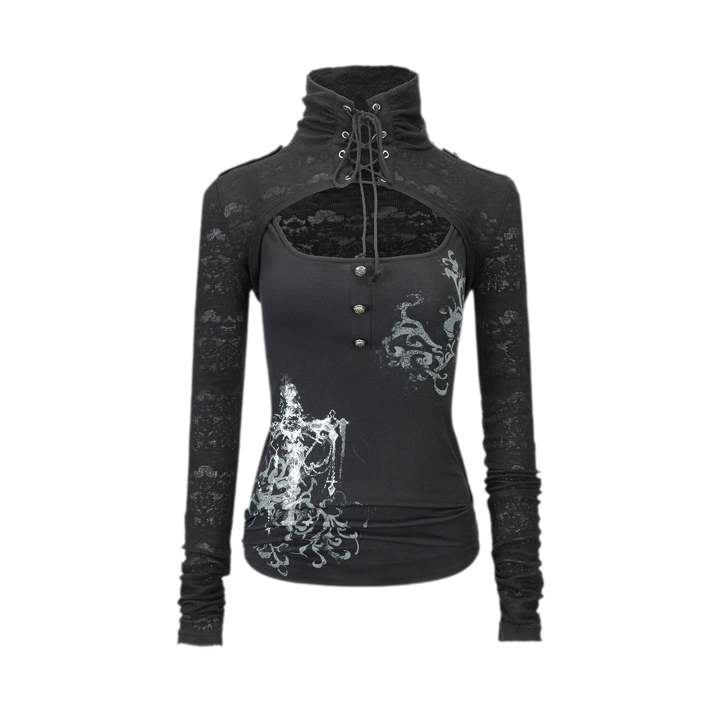 Silver Foil Gothic Lace-Up Top
