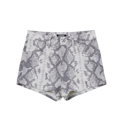 High Waist Denim Shorts with Leopard/Snake Print