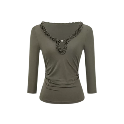 Ruffled Neck Stretch Tee