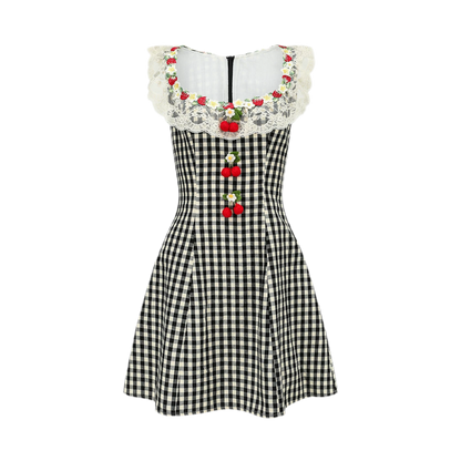 Gingham Lace Mini Dress