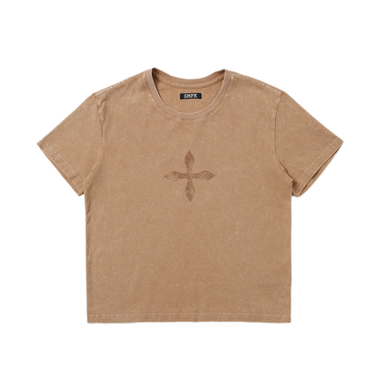 Vintage Washed Cross Embroidered Tee
