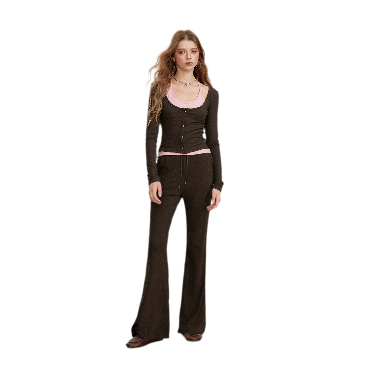 Contrast Tie Layered Pants Set