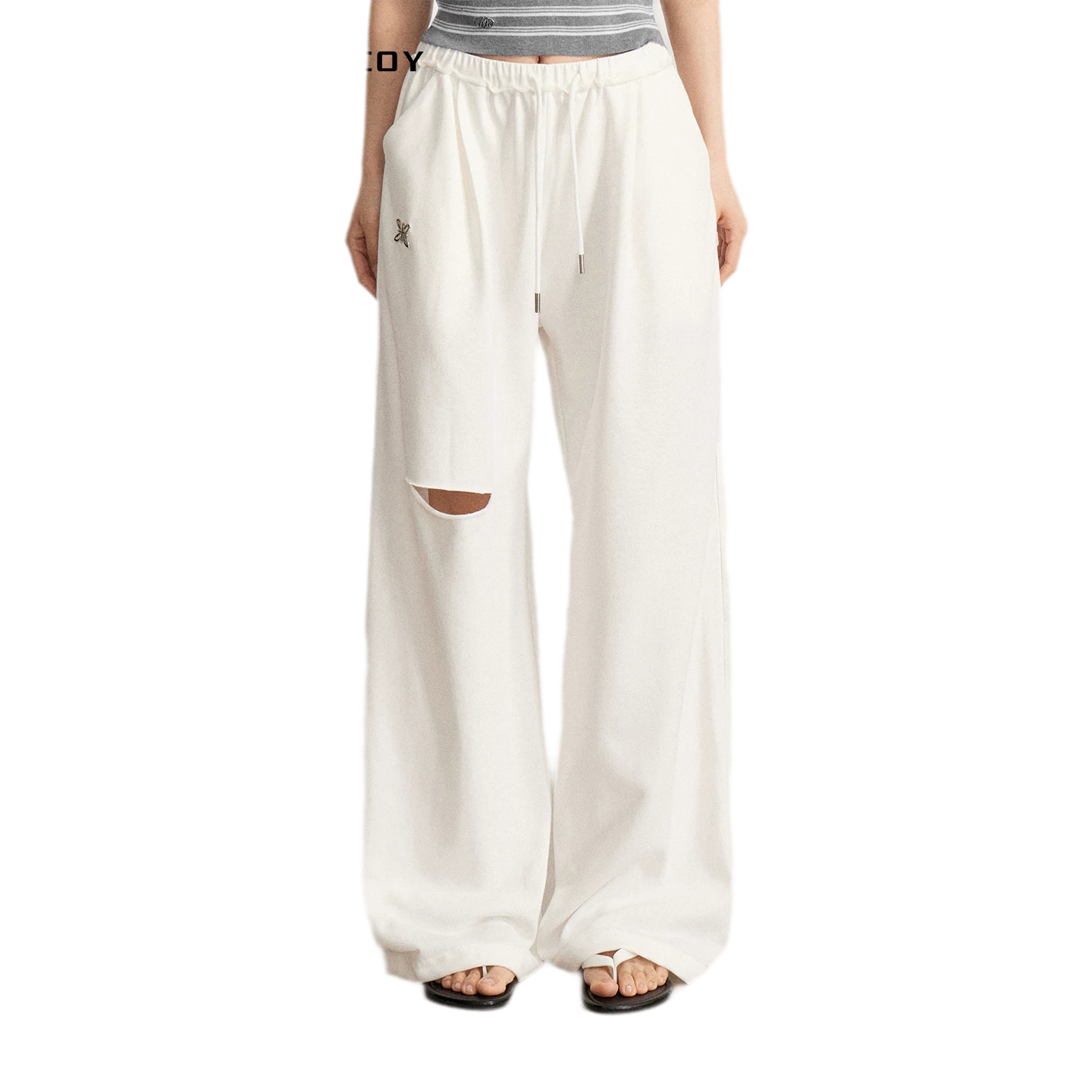 Distressed Wide-Leg Pants