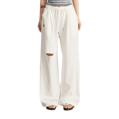 Distressed Wide-Leg Pants