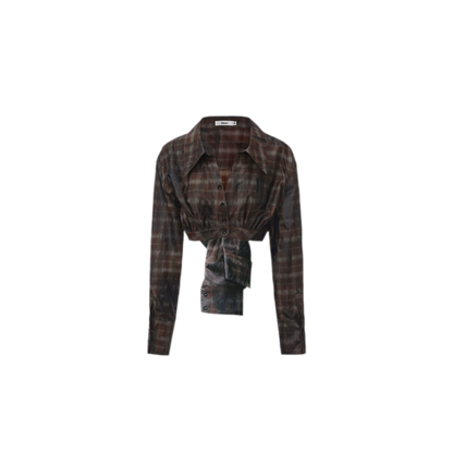 Distressed Plaid Cropped Shirt