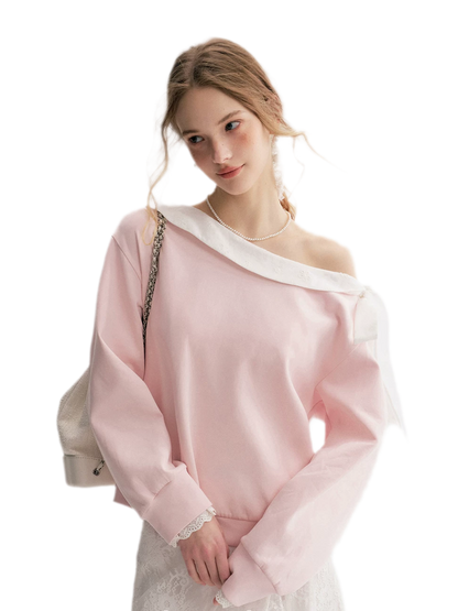Balletcore Lace Collar Sweatshirt