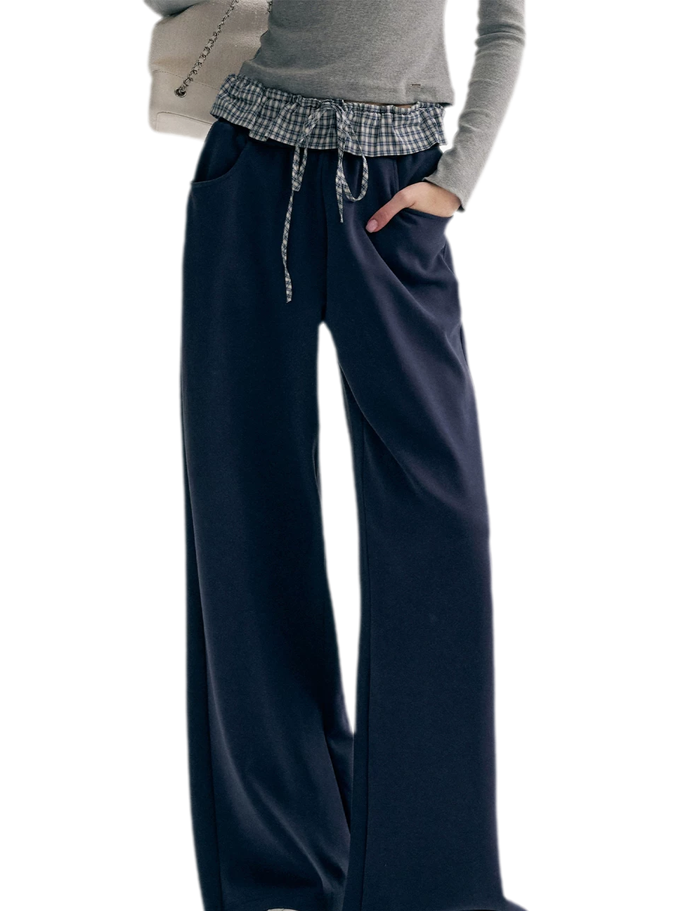 Contrast Plaid Wide Sweatpants
