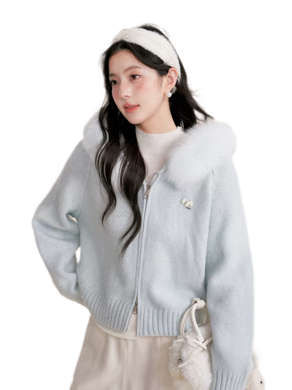 Fur Collar Knit Hoodie